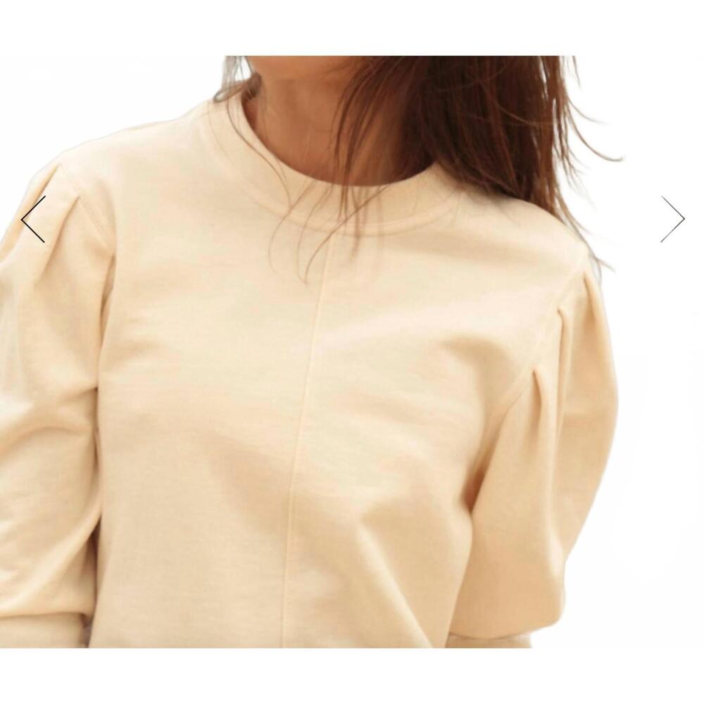 NEW THE WAIGHT pleat sleeve crewneck top in beige